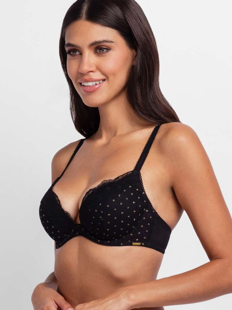 ORIGINS SHIMMER DOT MESH PUSH UP PLUNGE BRA