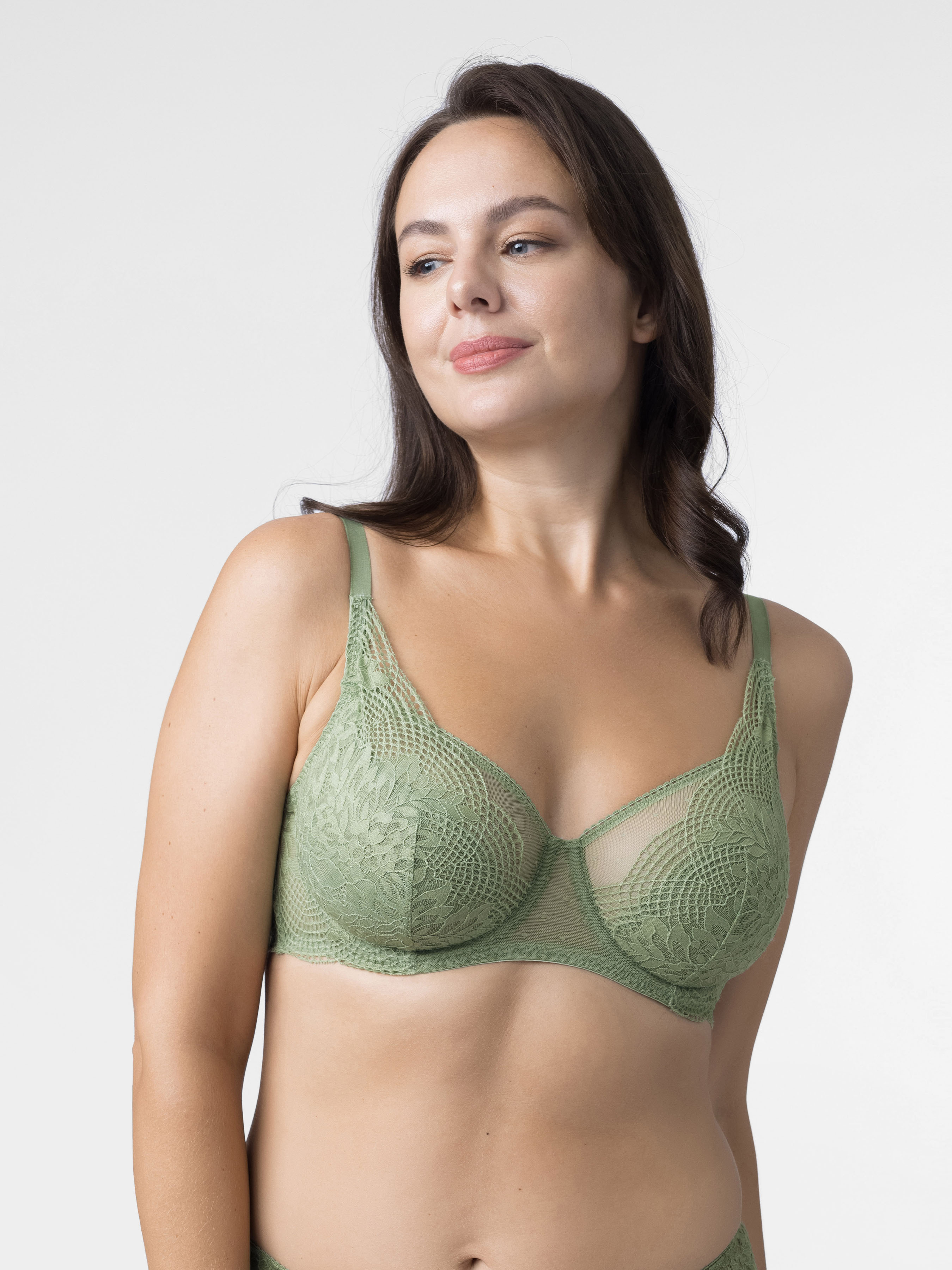 Dorina Icon lightly padded longline lace demi cup bra in emerald green