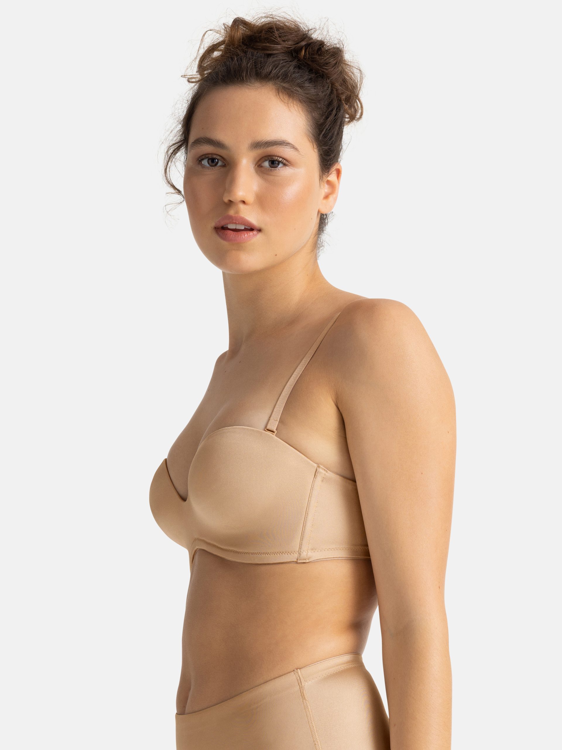 Buy GLAMORAS Women's Nylon blend Padded Wire Free Silky Smooth Bandeau  Stretch Seamless Strapless Tube Top Bra, Removable Pads, Free Size, Beige  at