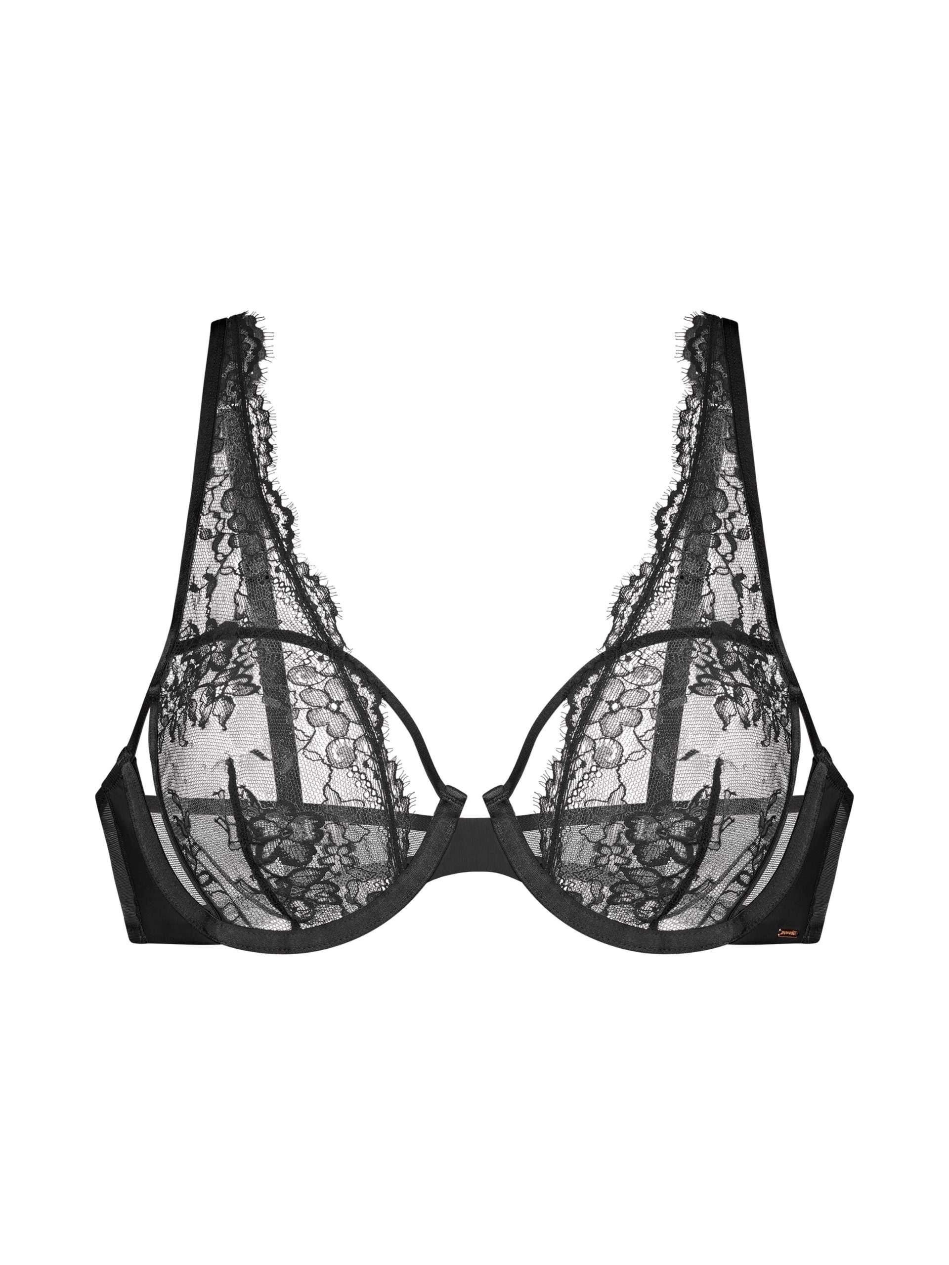 Woman BLACK Non-wired bra with front fastening Cotton¤With lace VAGNEY